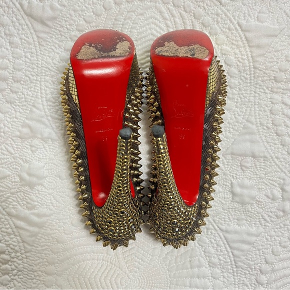 CHRISTIAN LOUBOUTIN Lady Peep Spike 150mm Gold Metallic Strass Rare Size 39 - Picture 9 of 11